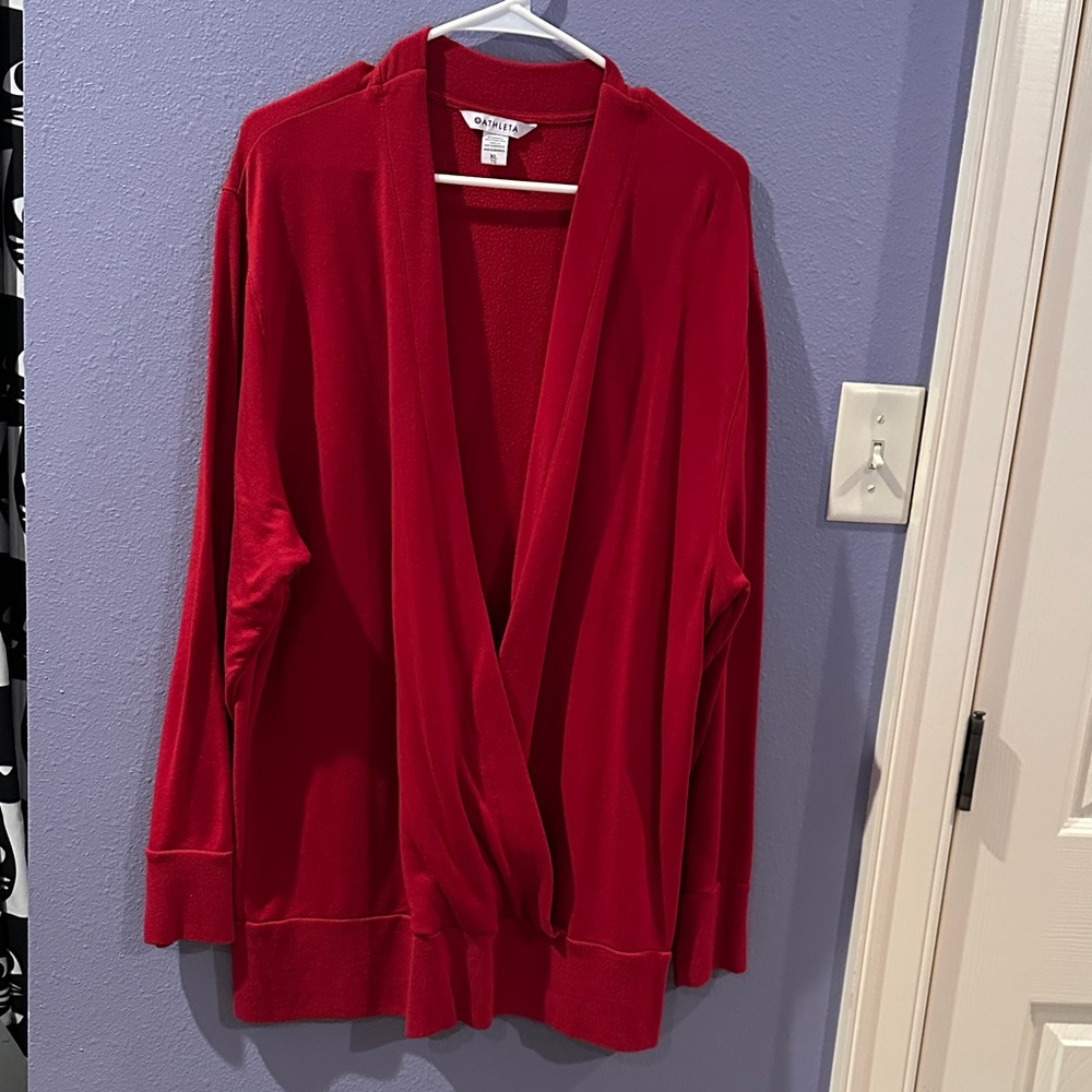 Athleta Purana V-Neck Wrap Sweatshirt, Candy Trd, Size XL, 986978